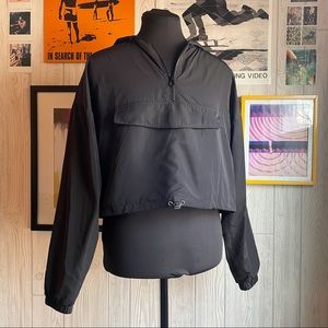 NWOT Street Style Cropped Windbreaker Black Zipper Hoodie Goth Kawaii Spring